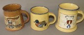 3 FOLK ART POTTERY HANDLED MUG
