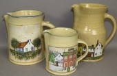 3 FOLK ART POTTERY PITCHERS BY