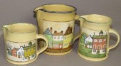 3 FOLK ART POTTERY PITCHERS BY