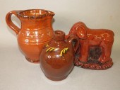 3 FOLK ART REDWARE PIECES BY C