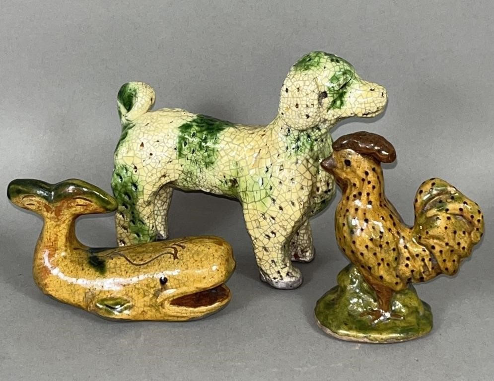 3 FOLK ART REDWARE SLIPWARE