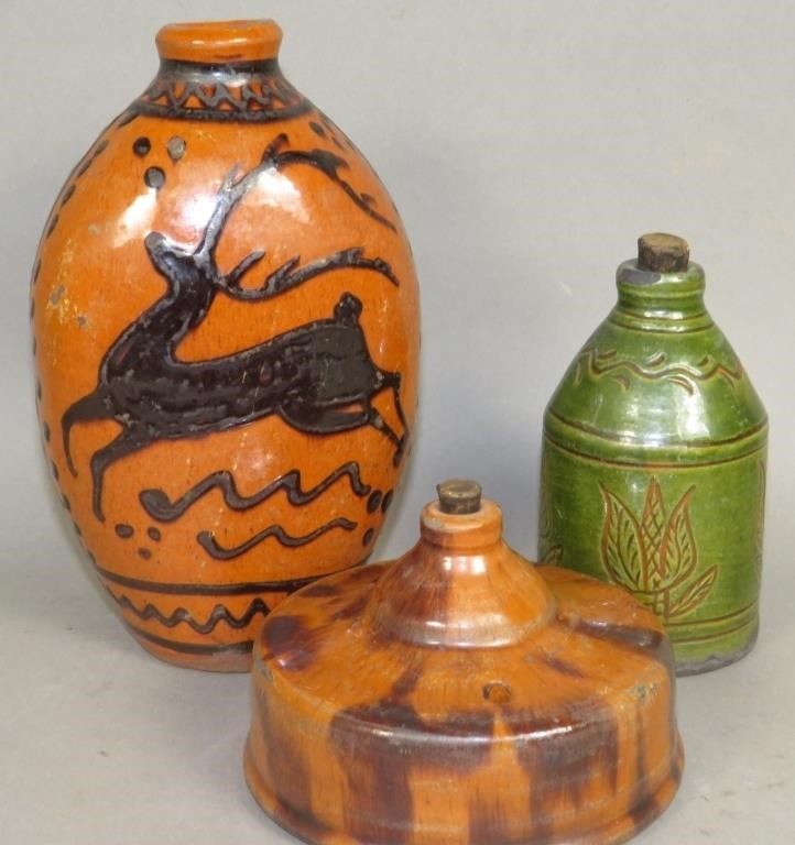 3 FOLK ART REDWARE VESSELS BY