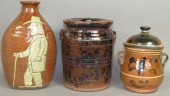 3 FOLK ART REDWARE VESSELS BY