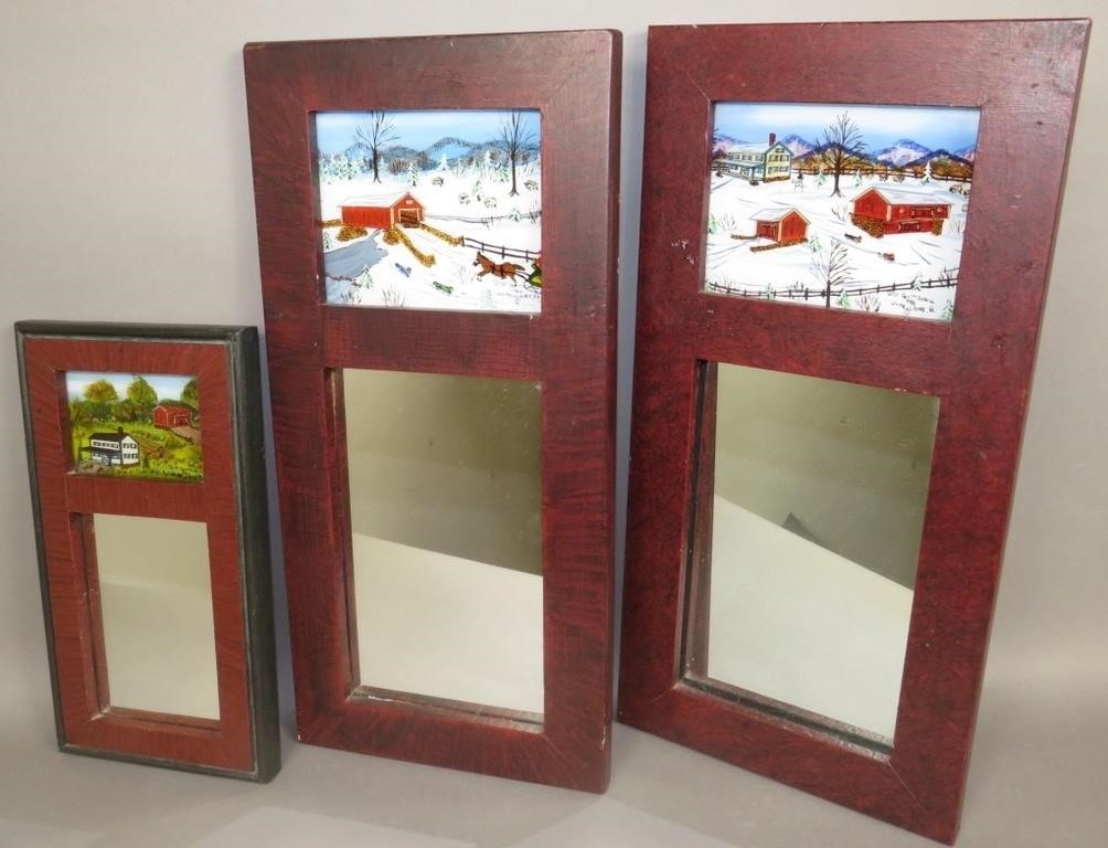 3 FOLK ART REVERSE PAINTED