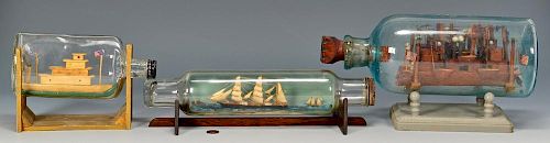 3 FOLK ART SHIPS IN