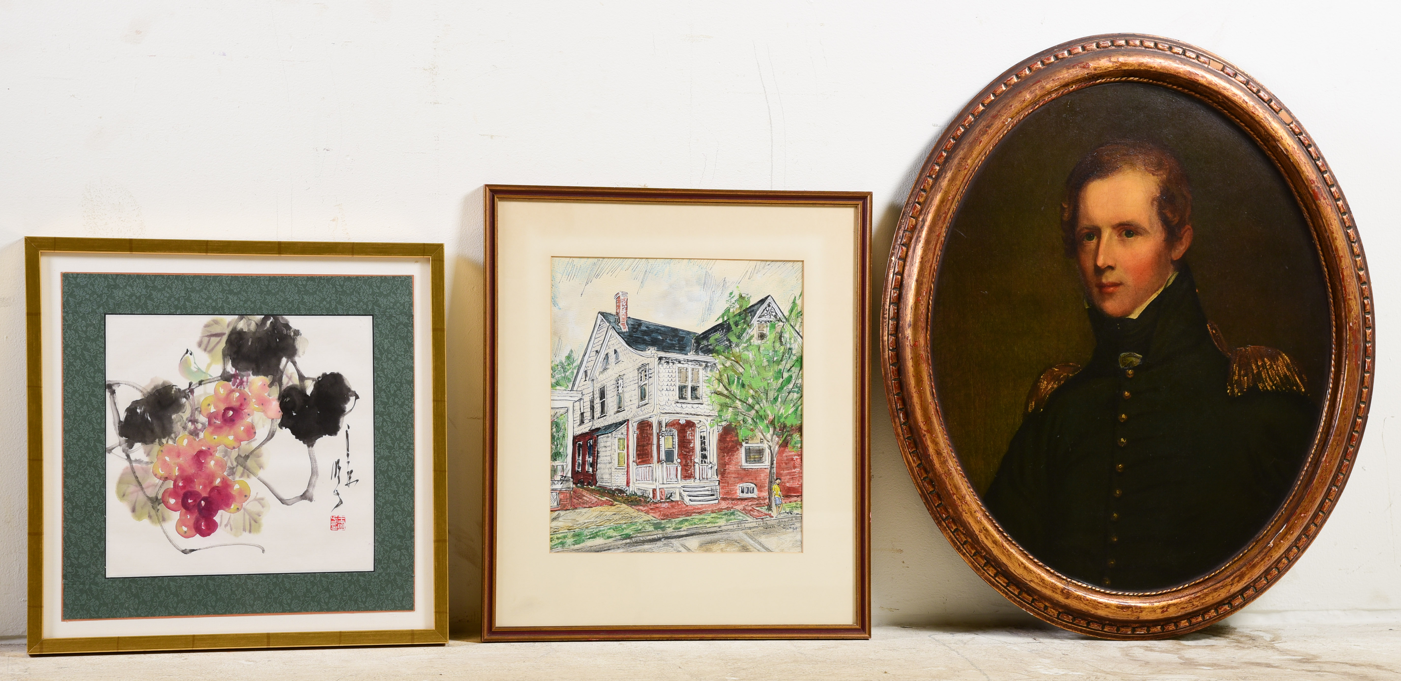 (3) Framed artworks, watercolor