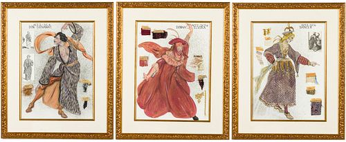 3 FRAMED COSTUME DESIGNS, MIXED