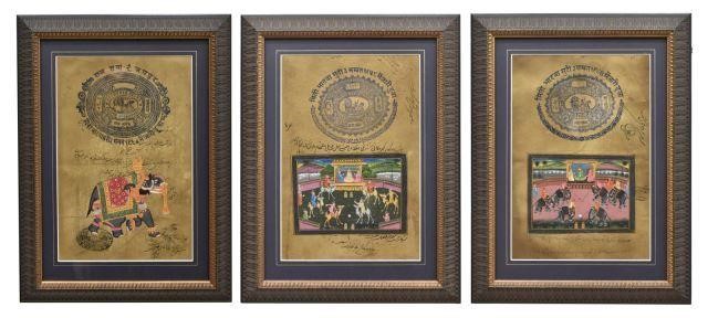(3) FRAMED INDIAN HAND-PAINTED