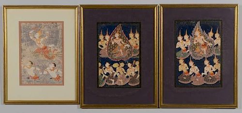 3 FRAMED TIBETAN THANGKAS3 framed