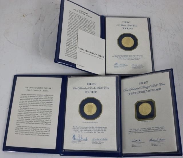 3 FRANKLIN MINT 22KT. GOLD PROOF