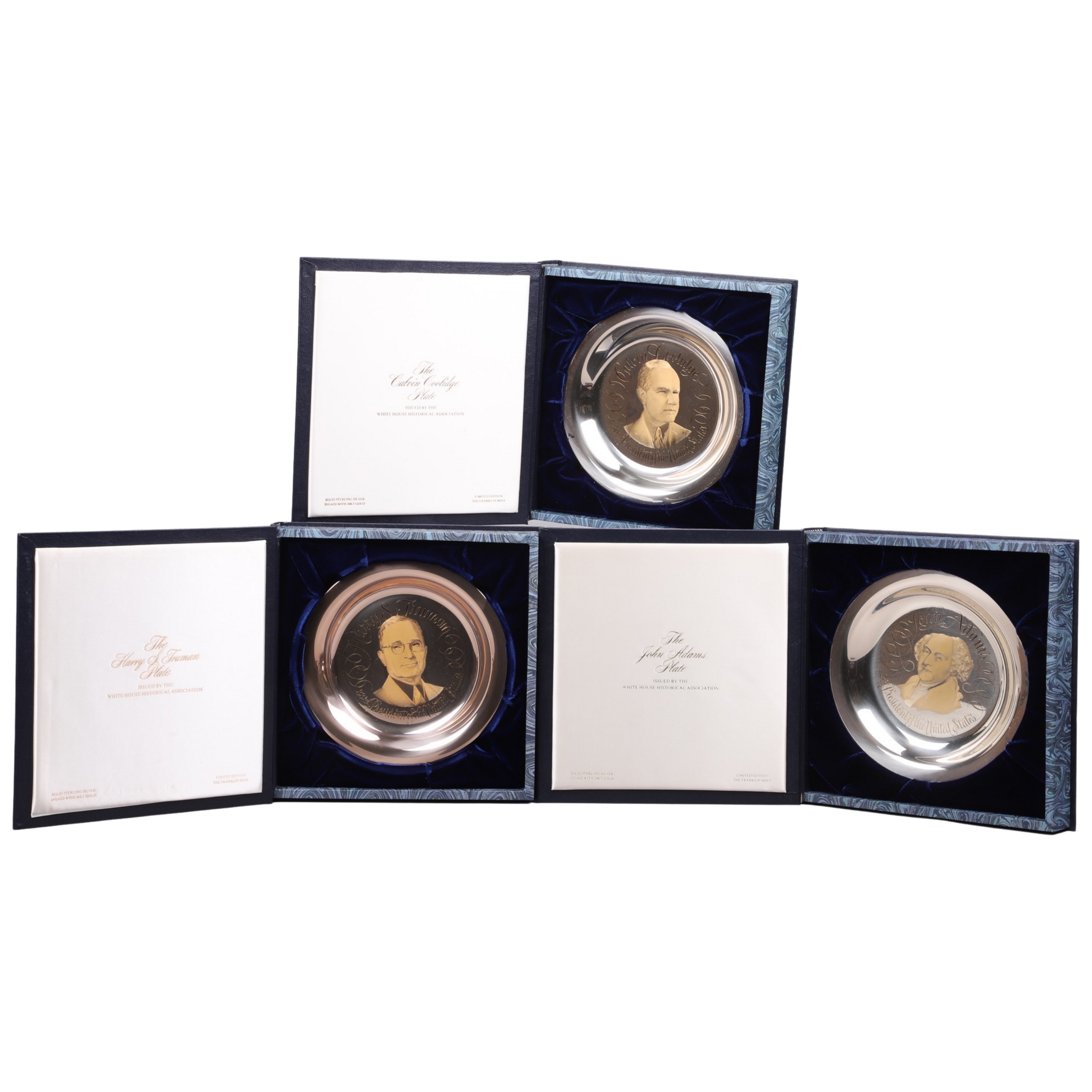 (3) Franklin Mint sterling etched