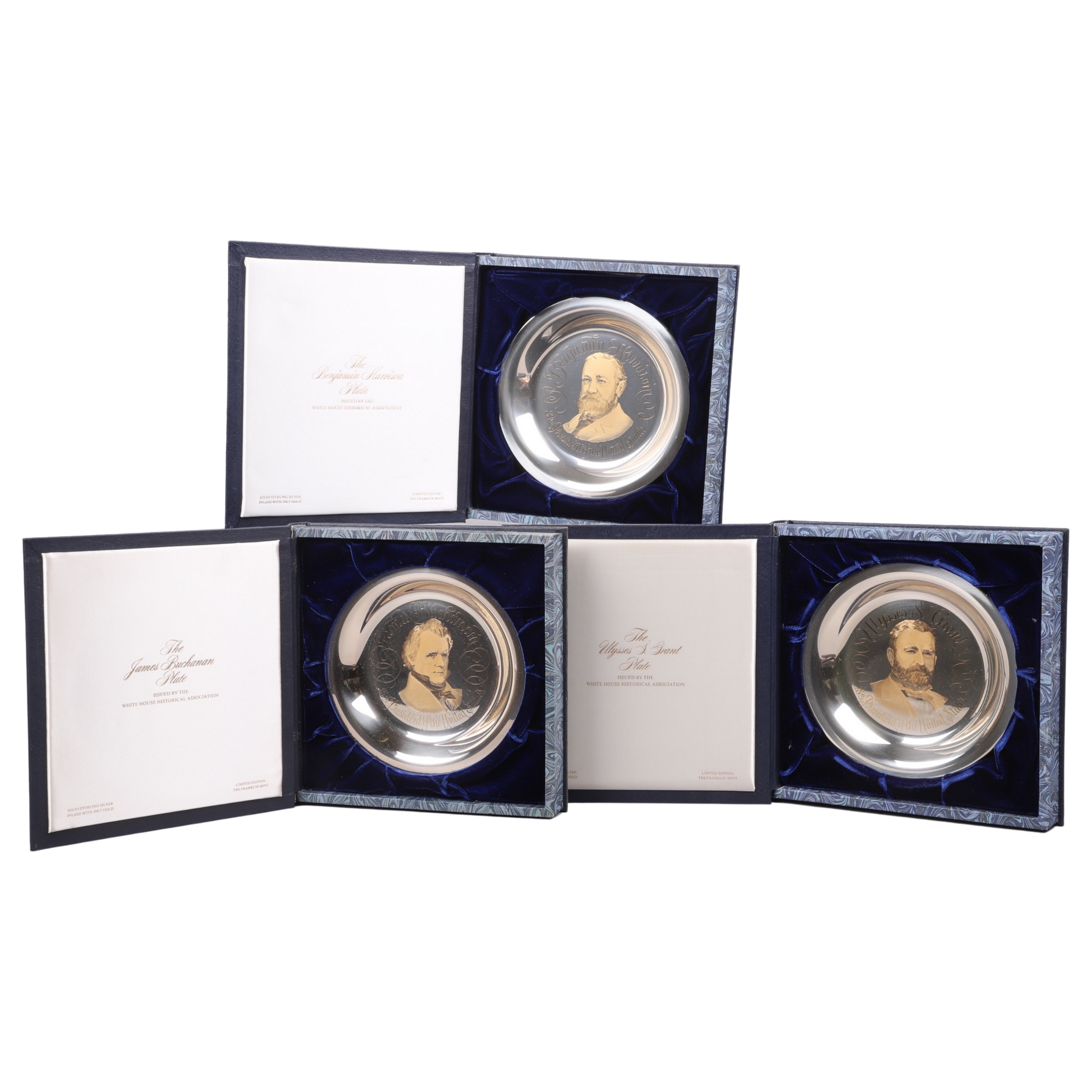 (3) Franklin Mint sterling etched
