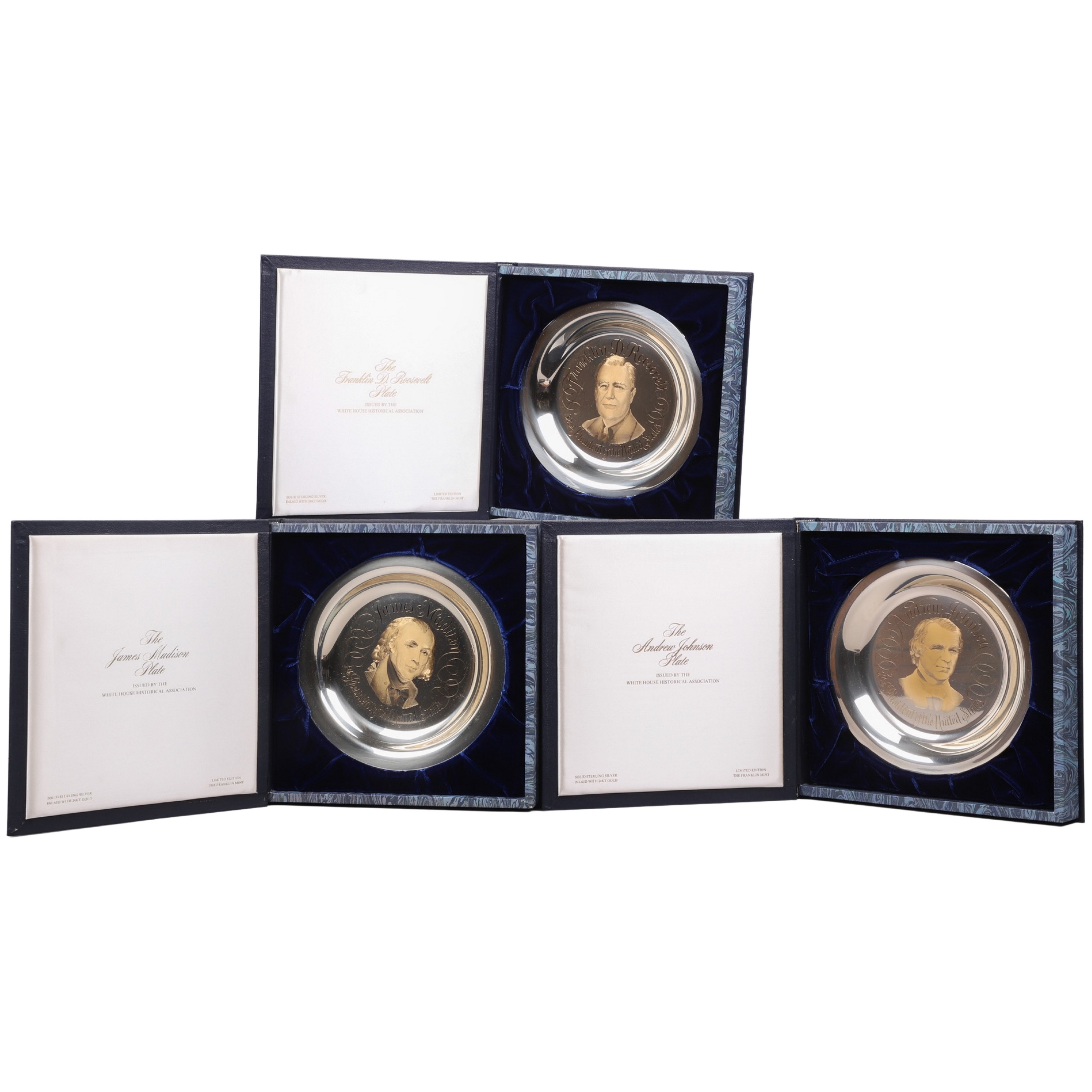 (3) Franklin Mint sterling etched