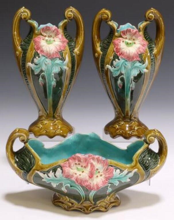 (3) FRENCH ART NOUVEAU MAJOLICA