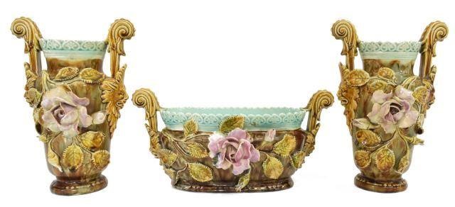(3) FRENCH BARBOTINE MAJOLICA