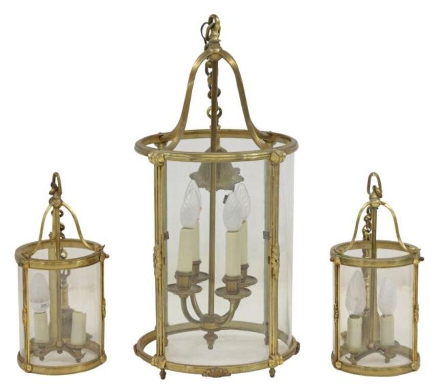 (3) FRENCH BRASS & GLASS HANGING