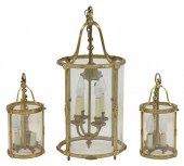 (3) FRENCH BRASS & GLASS HANGI