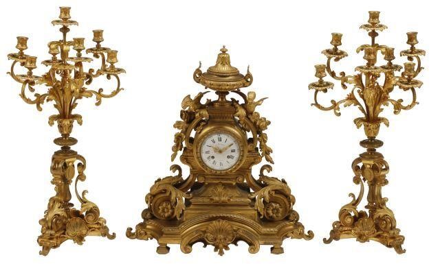 (3) FRENCH BRONZE DORE MANTEL CLOCK
