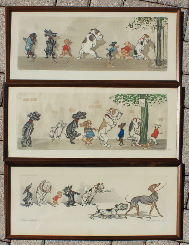 3 FRENCH CARICATURE DOG ETCHINGS BY