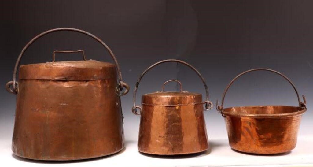(3) FRENCH COPPER LIDDED