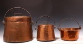 (3) FRENCH COPPER LIDDED CAULD