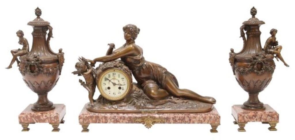 (3) FRENCH FIGURAL MANTEL CLOCK &
