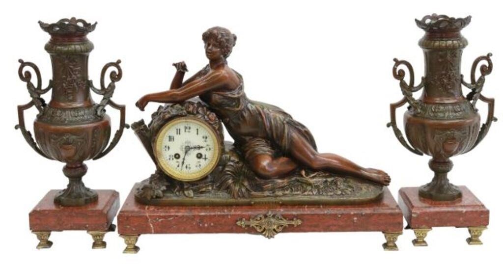 (3) FRENCH FIGURAL MANTEL CLOCK &
