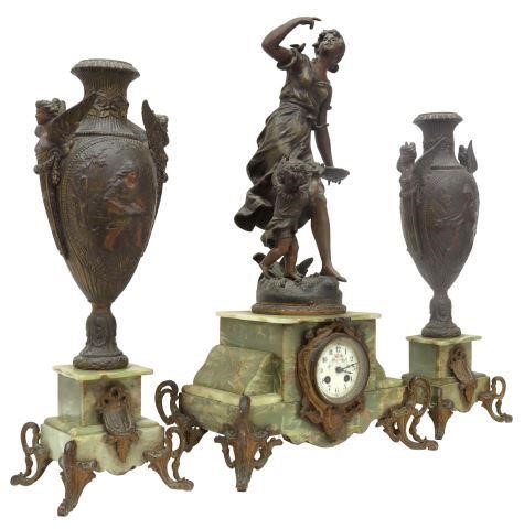 (3) FRENCH FIGURAL MANTEL CLOCK &