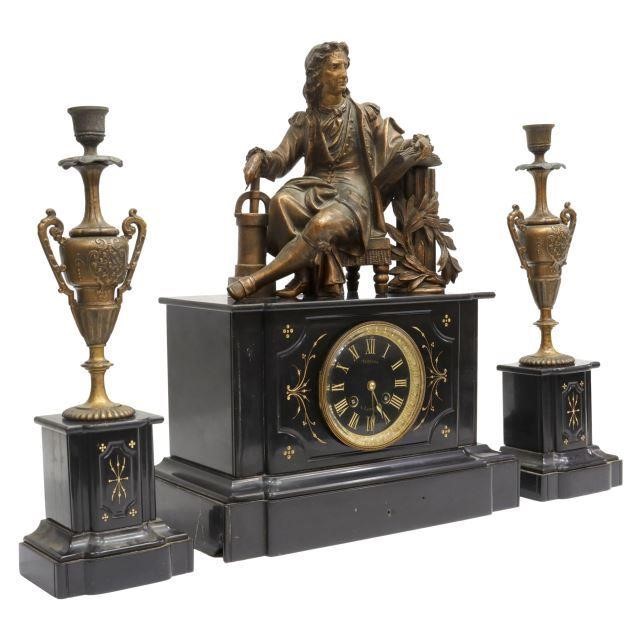 (3) FRENCH FIGURAL MANTEL CLOCK &