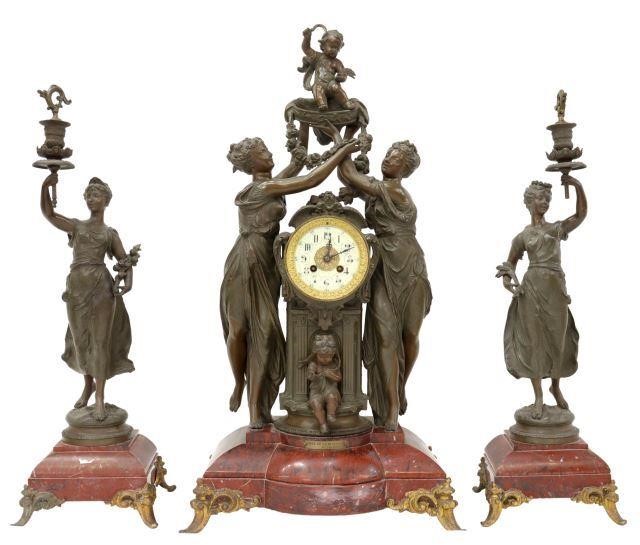 (3) FRENCH FIGURAL MANTEL CLOCK &