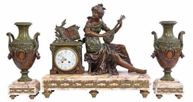 (3) FRENCH FIGURAL MANTEL CLOCK &