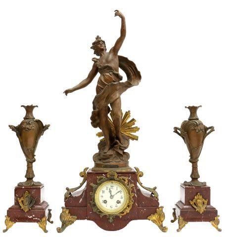 (3) FRENCH FIGURAL MANTEL CLOCK &