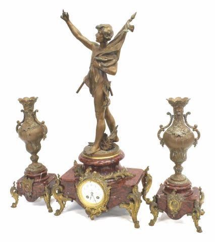 (3) FRENCH FIGURAL MANTEL CLOCK &