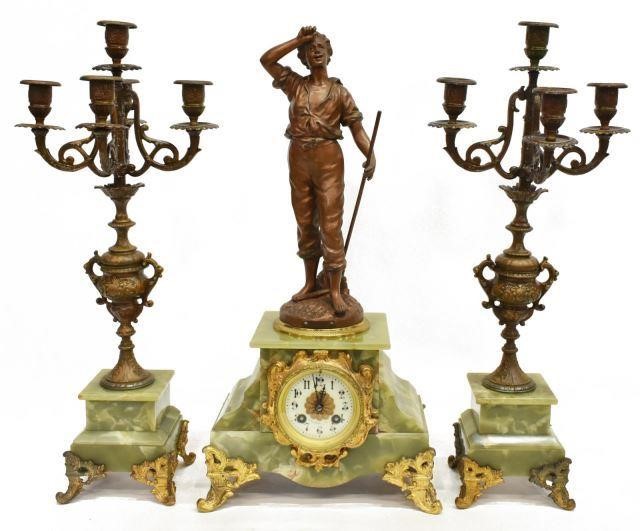 (3) FRENCH FIGURAL ONYX MANTEL