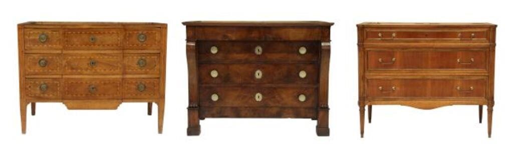 3) FRENCH LOUIS XVI COMMODES,