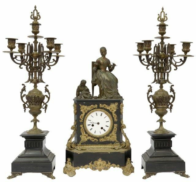 (3) FRENCH MANTEL CLOCK &