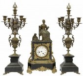 (3) FRENCH MANTEL CLOCK & CAND