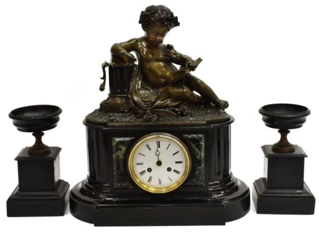 3) FRENCH MARBLE & BRONZE FIGURAL
