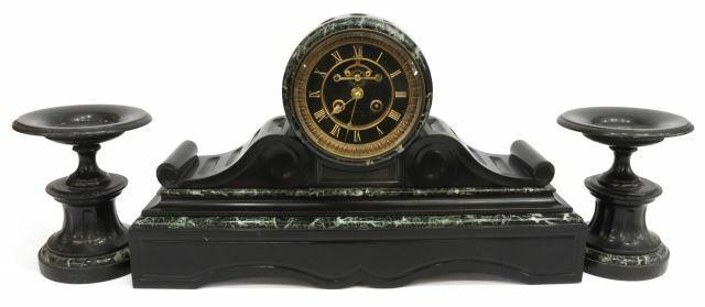 (3) FRENCH MARBLE MANTEL CLOCK &