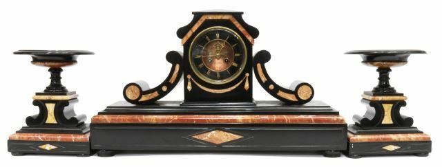 (3) FRENCH MARBLE MANTEL CLOCK &