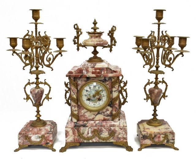 (3) FRENCH MARBLE MANTEL CLOCK &