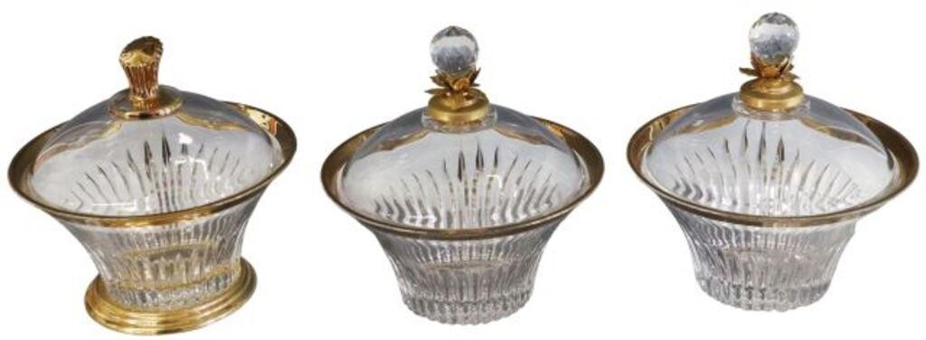 (3) FRENCH MOLDED CRYSTAL LIDDED