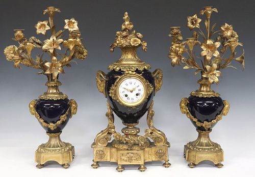(3) FRENCH ORMOLU &AMP; COBALT-BLUE