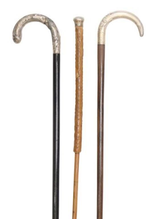 (3) FRENCH SILVER HANDLE WOOD