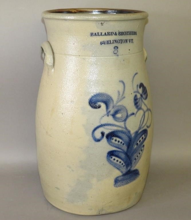 3 GALLON COBALT DECORATED STONEWARE