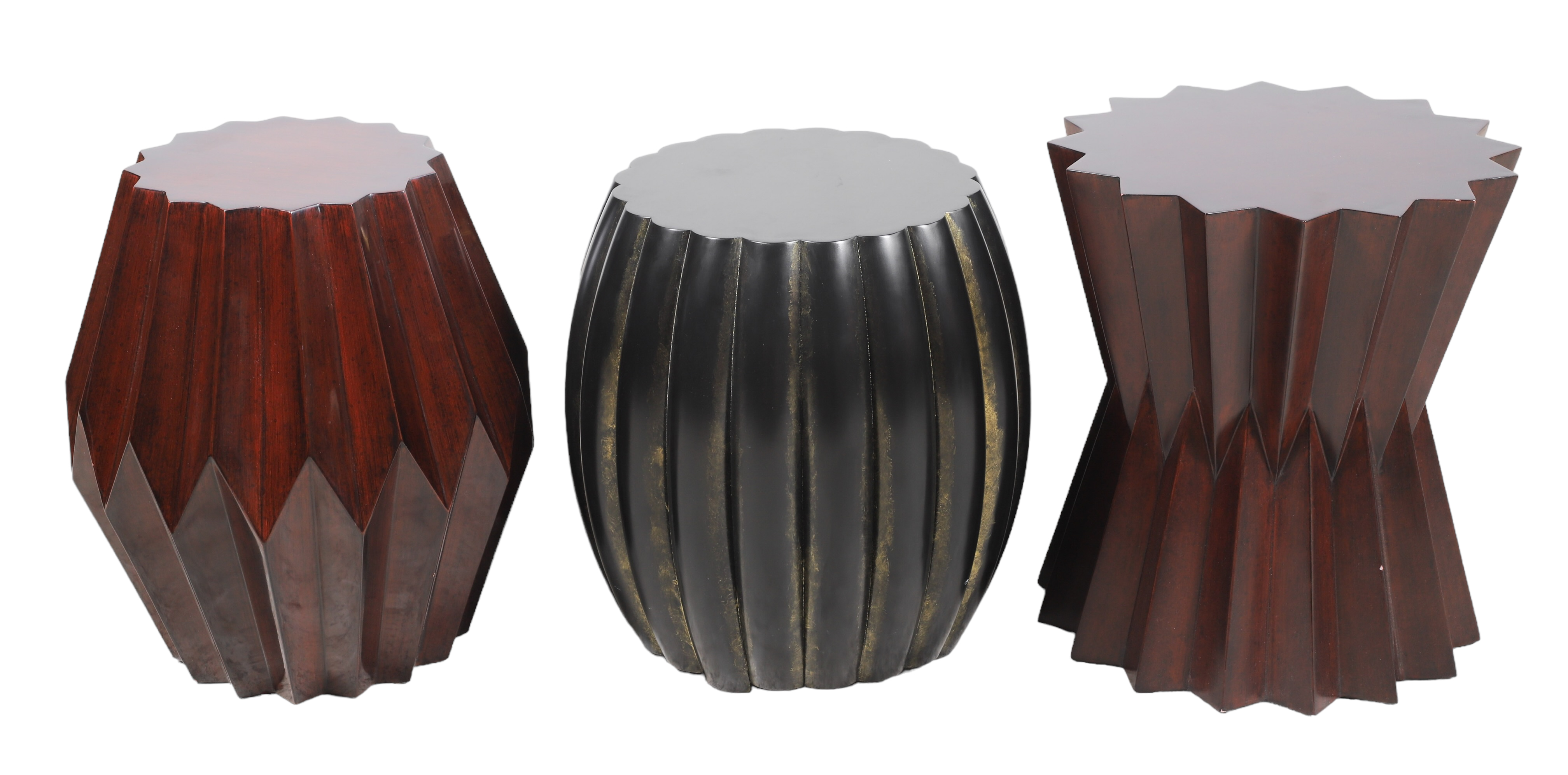 (3) Geometric shaped side tables,
