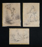 3 GEORGE MORLAND PENCIL DRAWIN