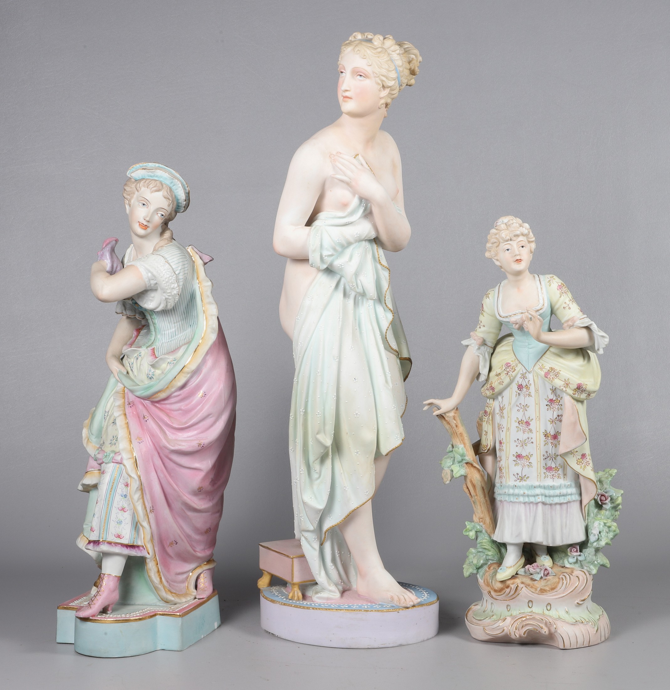 (3) German bisque figures to
