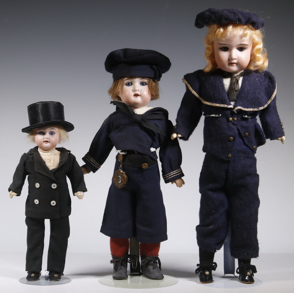 (3) GERMAN BISQUE HEAD DOLLS