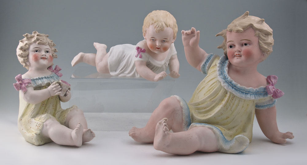 3 GERMAN BISQUE PIANO BABIES: Three